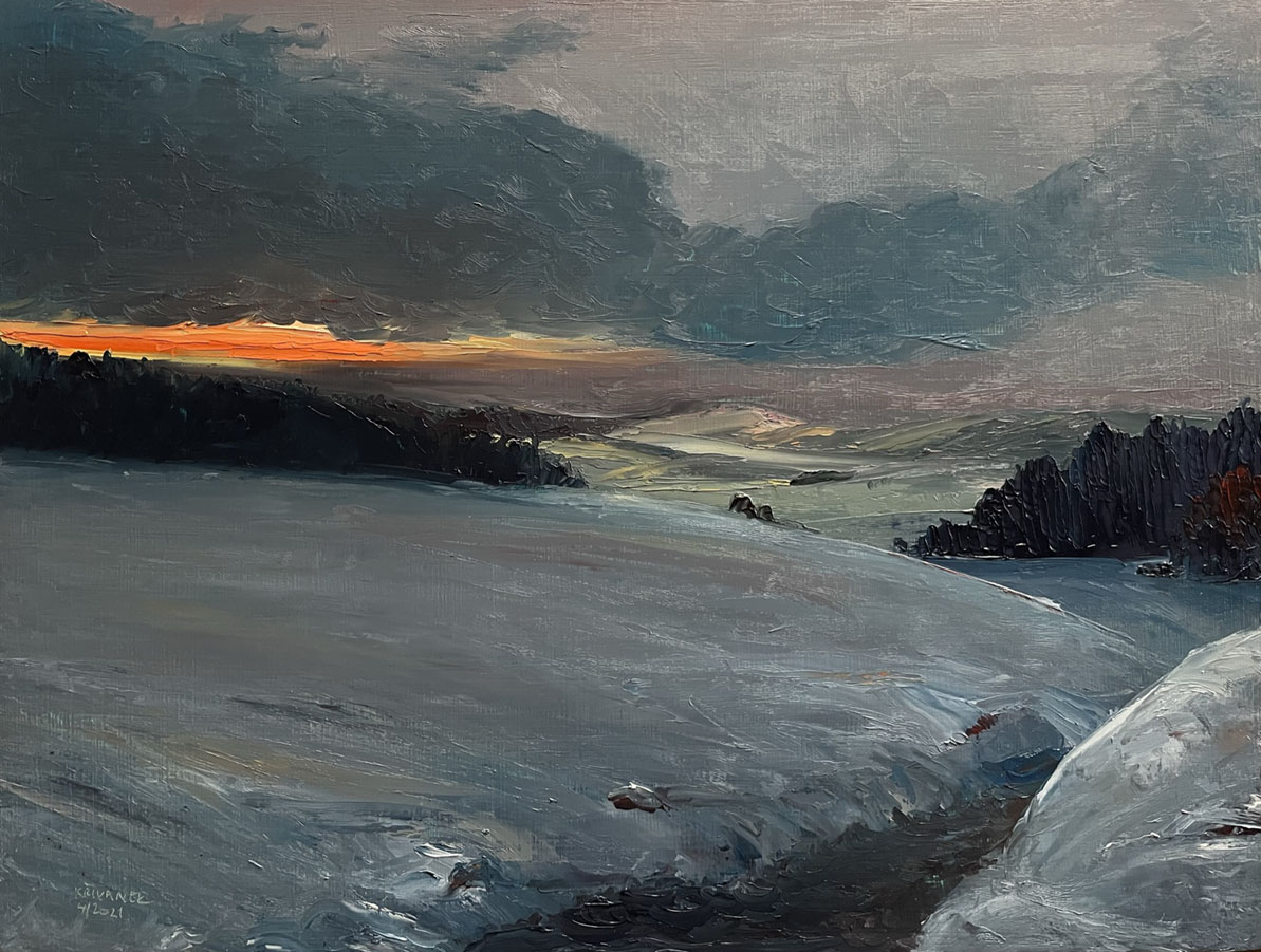 Zimní soumrak, obraz malba